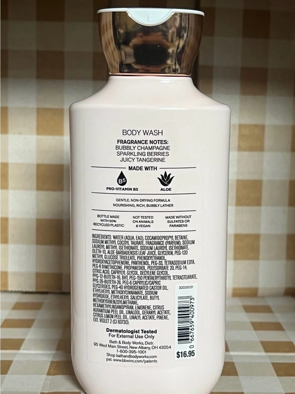 Champagne Body Wash in Soft Pink and Gold Holographic Label